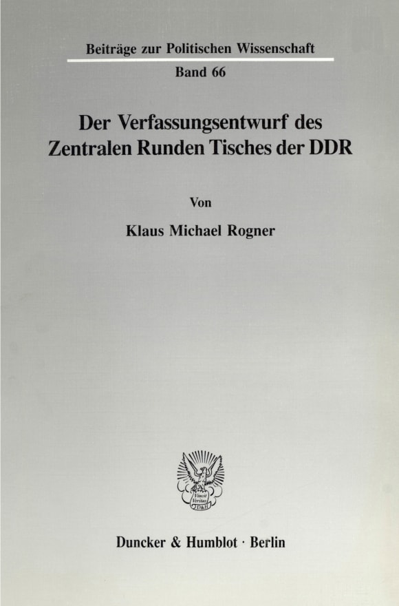 Cover Der Verfassungsentwurf des Zentralen Runden Tisches der DDR