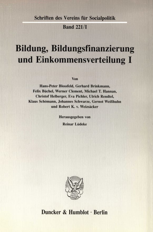 Cover Bildung, Bildungsfinanzierung und Einkommensverteilung I