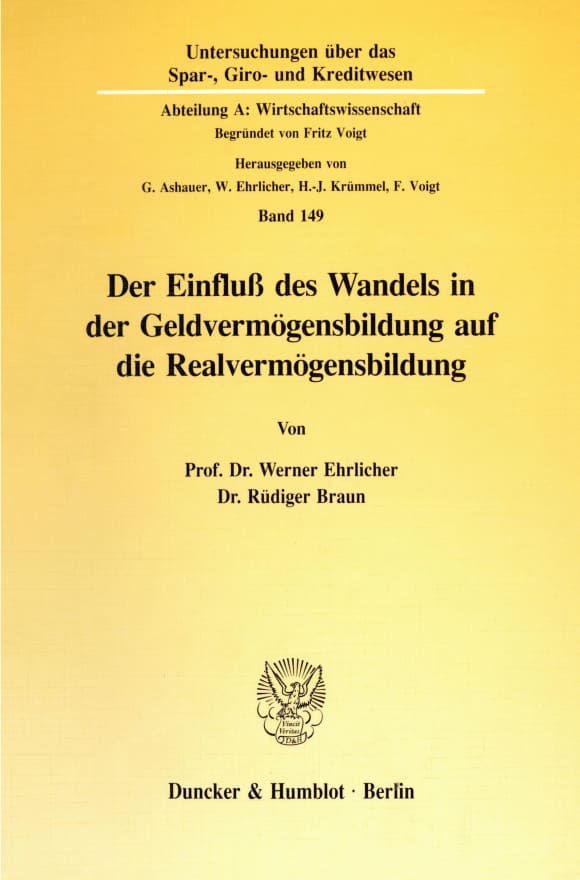 Cover Der Einfluß des Wandels in der Geldvermögensbildung auf die Realvermögensbildung