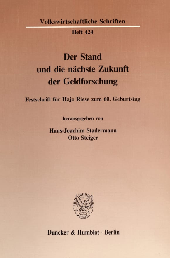 Cover Der Stand und die nächste Zukunft der Geldforschung