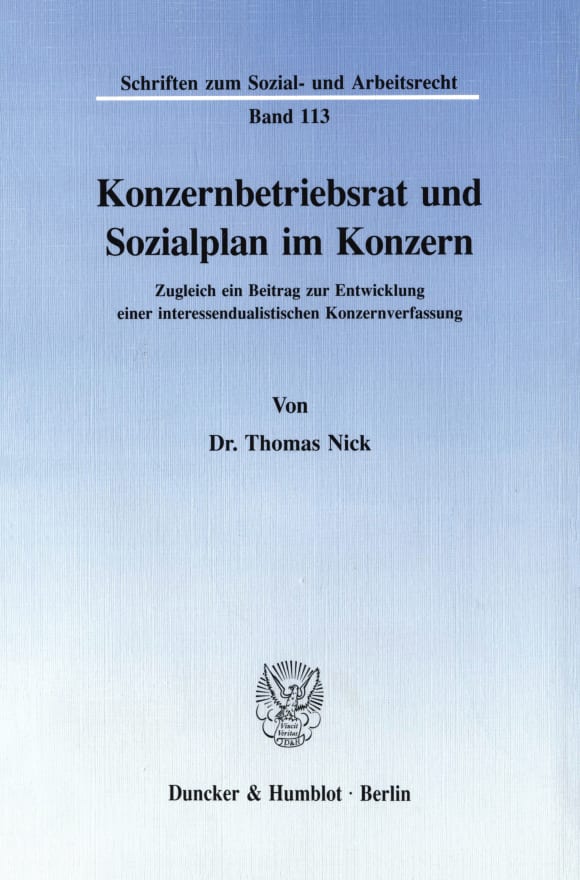 Cover Konzernbetriebsrat und Sozialplan im Konzern