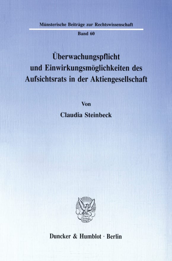 Cover Überwachungspflicht und Einwirkungsmöglichkeiten des Aufsichtsrats in der Aktiengesellschaft