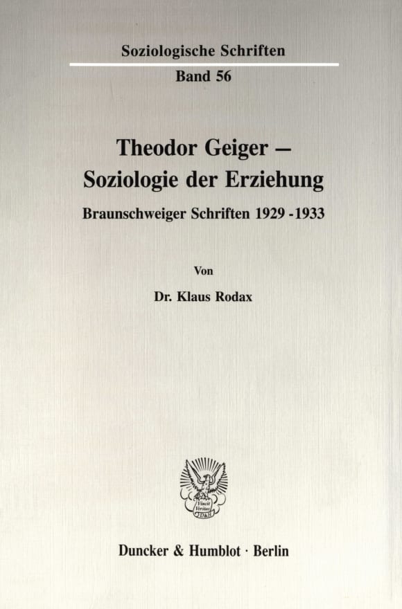 Cover Theodor Geiger - Soziologie der Erziehung