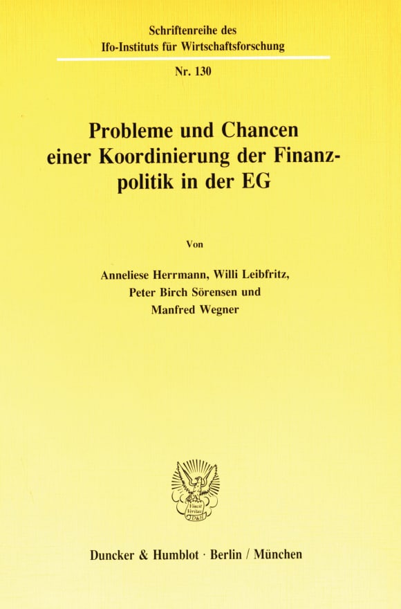 Cover Probleme und Chancen einer Koordinierung der Finanzpolitik in der EG