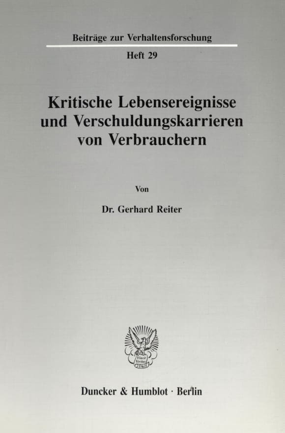 Cover Kritische Lebensereignisse und Verschuldungskarrieren von Verbrauchern