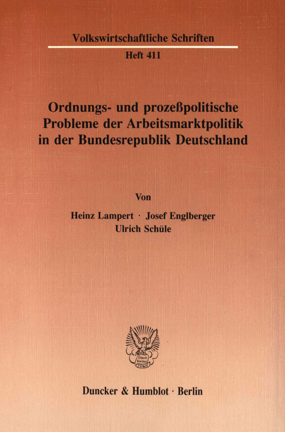 Cover Ordnungs- und prozeßpolitische Probleme der Arbeitsmarktpolitik in der Bundesrepublik Deutschland