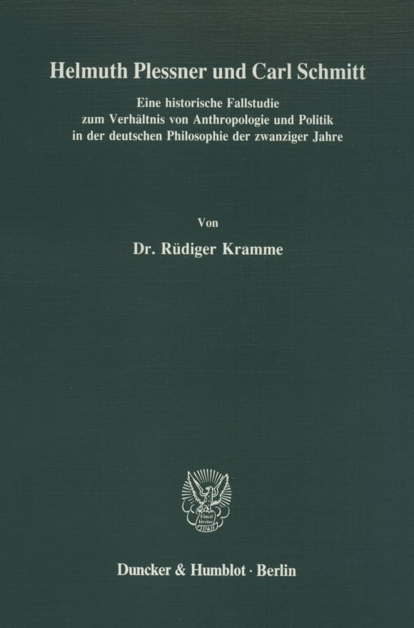 Cover Helmuth Plessner und Carl Schmitt