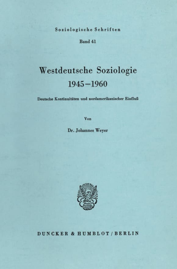 Cover Westdeutsche Soziologie 1945–1960