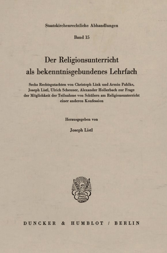 Cover Der Religionsunterricht als bekenntnisgebundenes Lehrfach