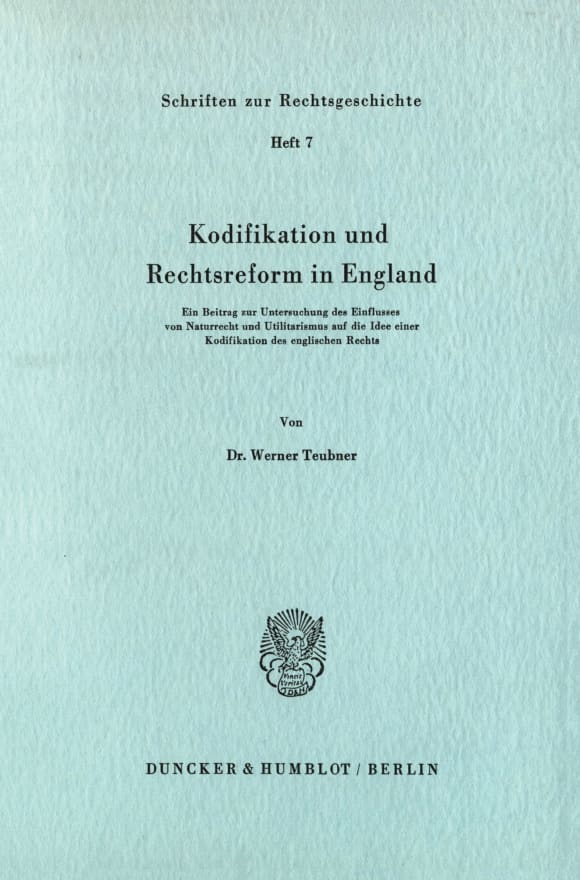 Cover Kodifikation und Rechtsreform in England