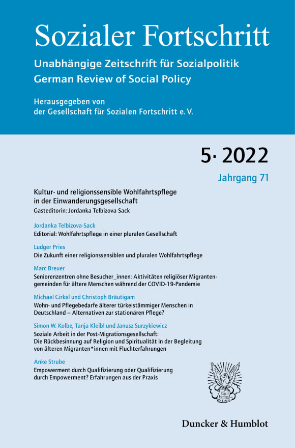 Cover Kultur- und religionssensible Wohlfahrtspflege in der Einwanderungsgesellschaft (SF 5/2022)