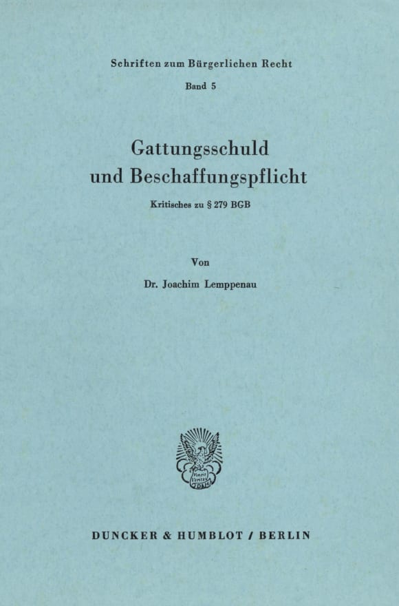 Cover Gattungsschuld und Beschaffungspflicht