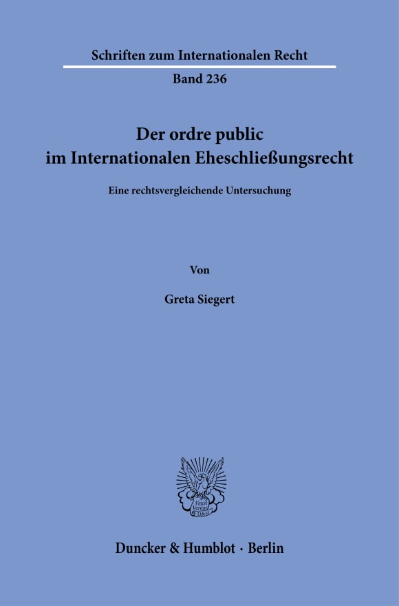 Cover Der ordre public im Internationalen Eheschließungsrecht