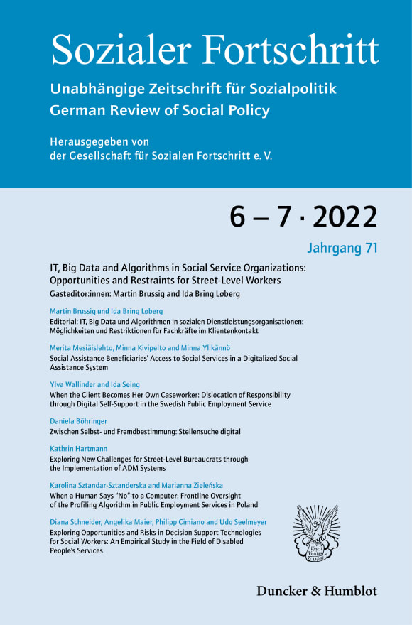 Cover IT, Big Data and Algorithms in Social Service Organizations: Opportunities and Restraints for Street-Level Workers (SF 6–7/2022)