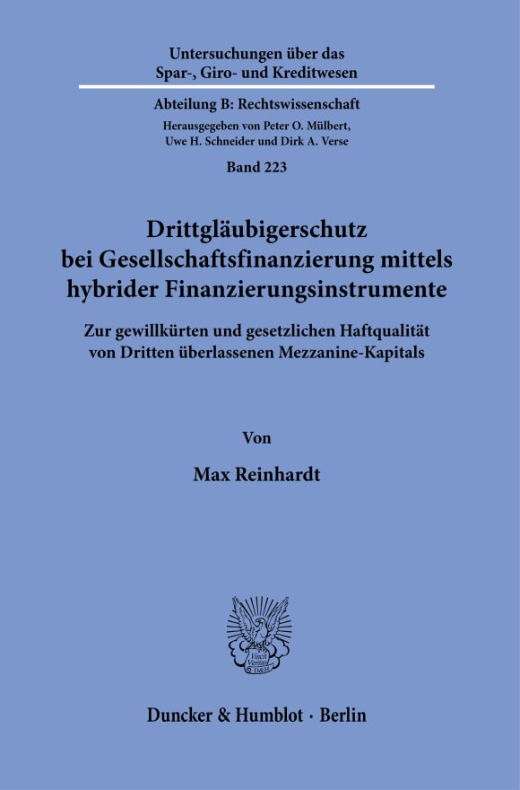 Cover Drittgläubigerschutz bei Gesellschaftsfinanzierung mittels hybrider Finanzierungsinstrumente