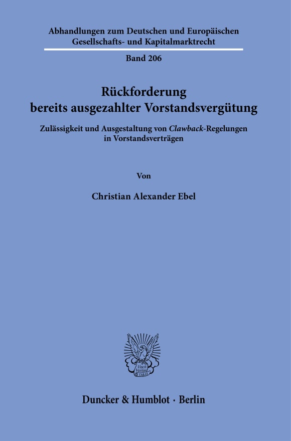 Cover Rückforderung bereits ausgezahlter Vorstandsvergütung