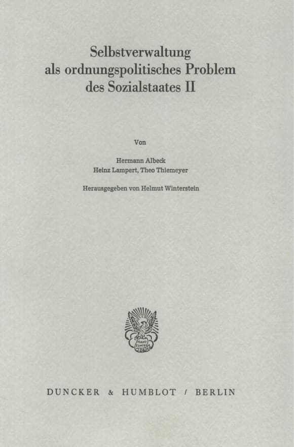 Cover Selbstverwaltung als ordnungspolitisches Problem des Sozialstaates II