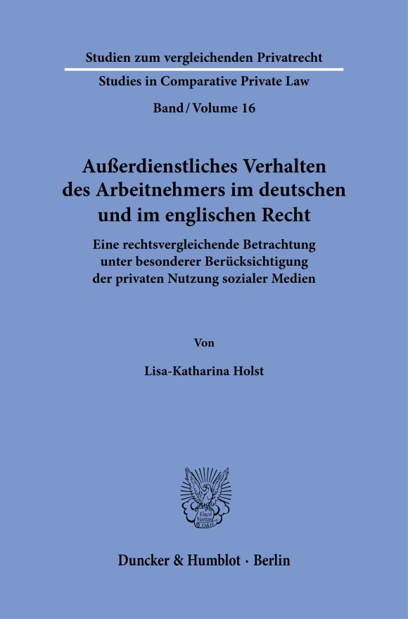 Cover Außerdienstliches Verhalten des Arbeitnehmers im deutschen und im englischen Recht