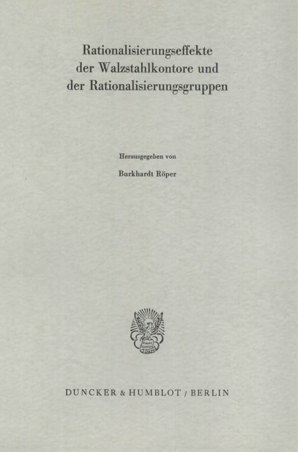 Cover Rationalisierungseffekte der Walzstahlkontore und der Rationalisierungsgruppen