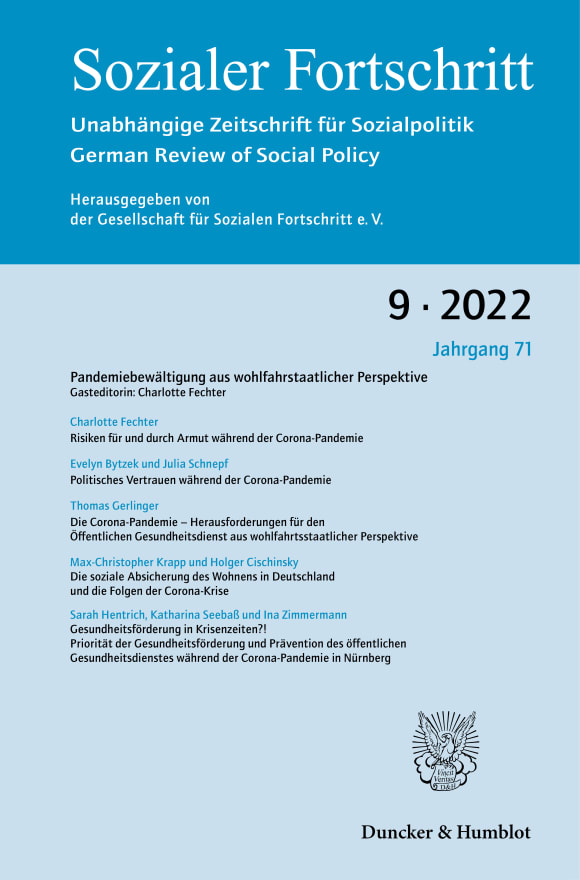 Cover Pandemiebewältigung aus wohlfahrtsstaatlicher Perspektive (SF 9/2022)