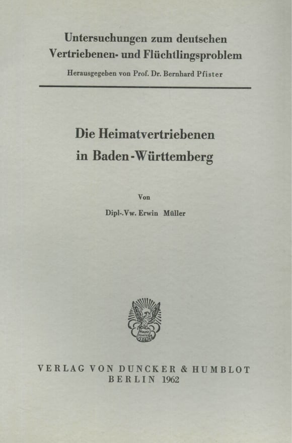 Cover Untersuchungen zum deutschen Vertriebenen- und Flüchtlingsproblem