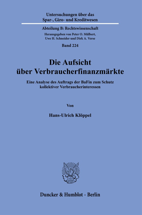 Cover Die Aufsicht über Verbraucherfinanzmärkte