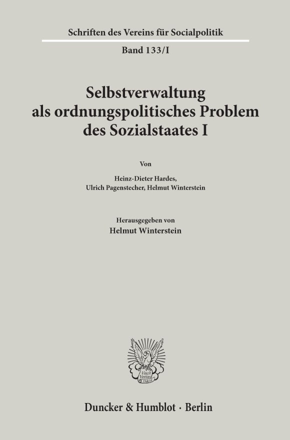 Cover Selbstverwaltung als ordnungspolitisches Problem des Sozialstaates I