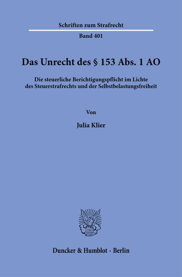 Cover Das Unrecht des § 153 Abs. 1 AO