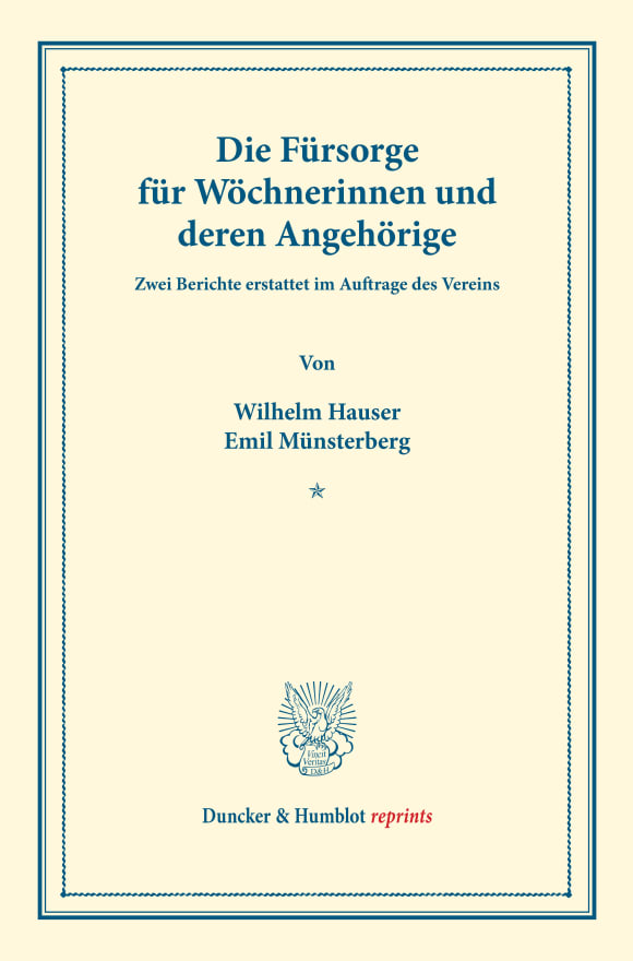 Cover Die Fürsorge für Wöchnerinnen und deren Angehörige