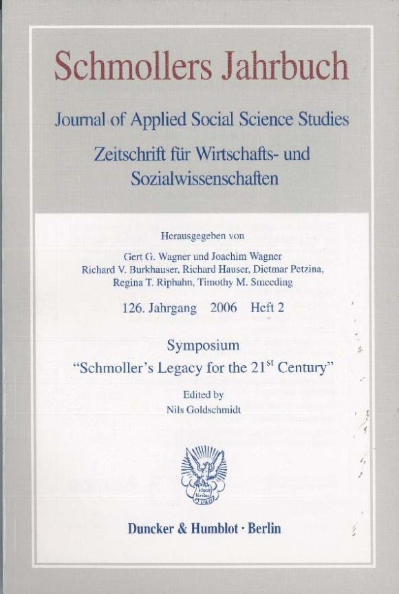 Cover Symposium »Schmoller's Legacy for the 21st Century« (JCE 2/2006)