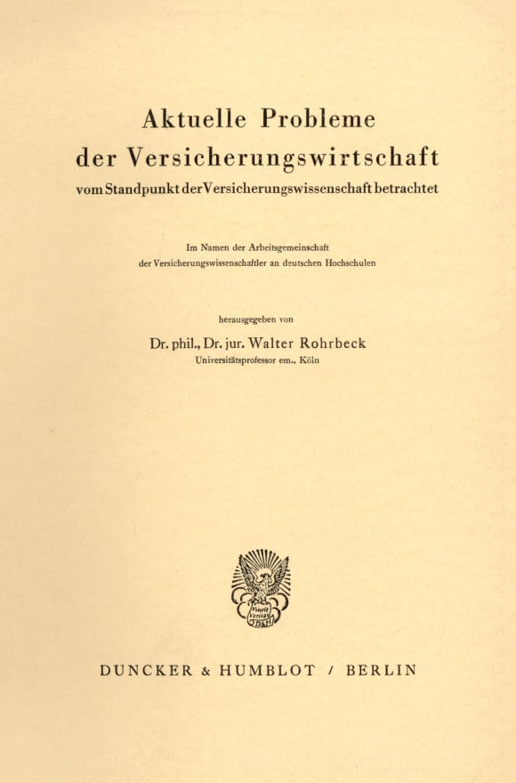 Cover Aktuelle Probleme der Versicherungswirtschaft