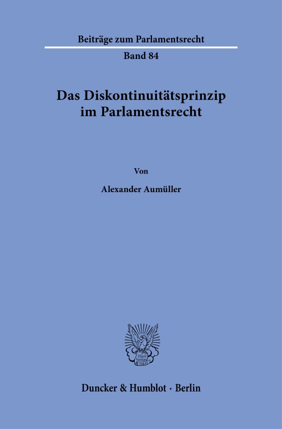 Cover Das Diskontinuitätsprinzip im Parlamentsrecht