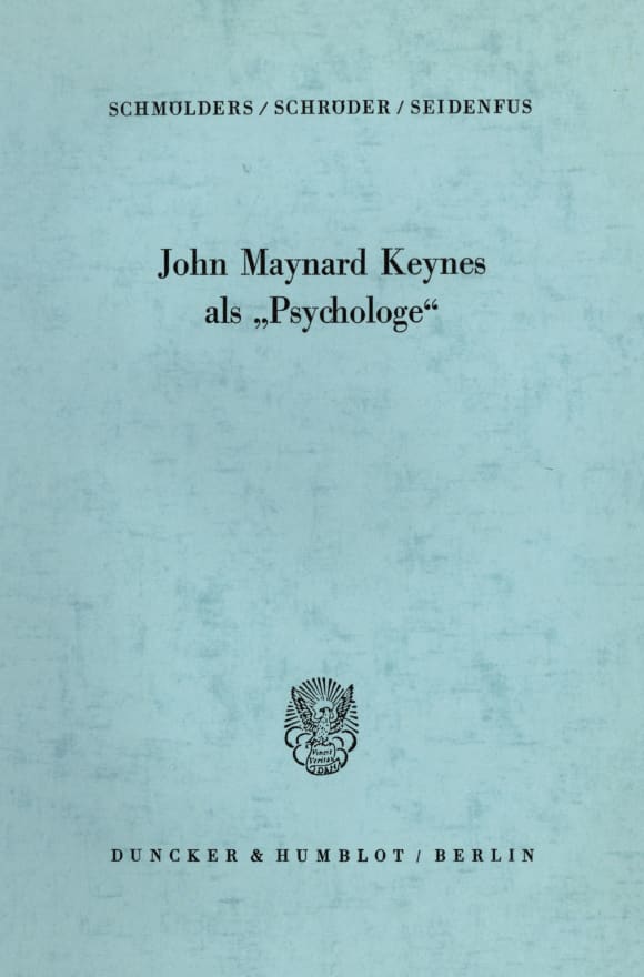 Cover John Maynard Keynes als »Psychologe«