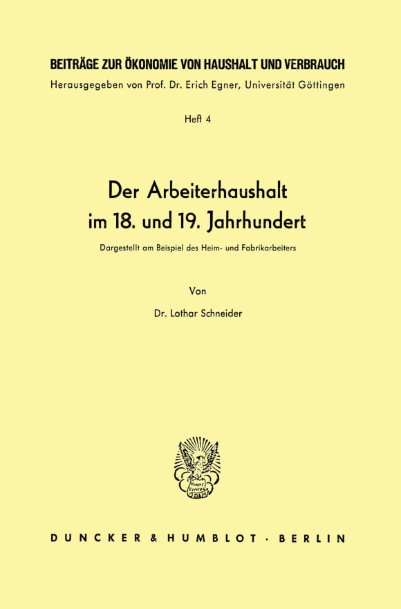 Cover Der Arbeiterhaushalt im 18. und 19. Jahrhundert