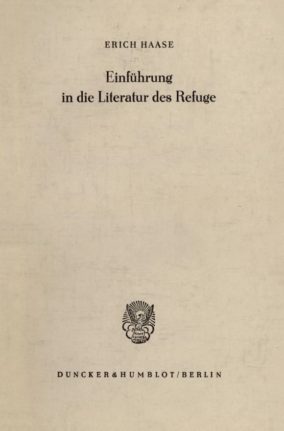 Cover Einführung in die Literatur des Refuge