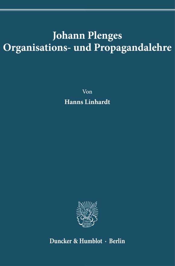 Cover Johann Plenges Organisations- und Propagandalehre