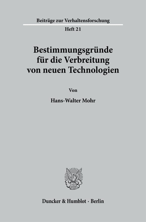 Cover Bestimmungsgründe für die Verbreitung von neuen Technologien