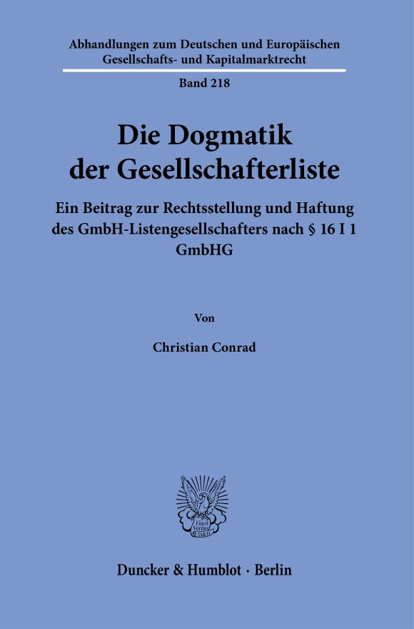 Cover Die Dogmatik der Gesellschafterliste