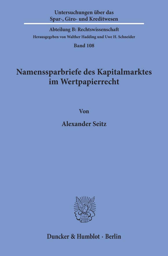 Cover Namenssparbriefe des Kapitalmarktes im Wertpapierrecht