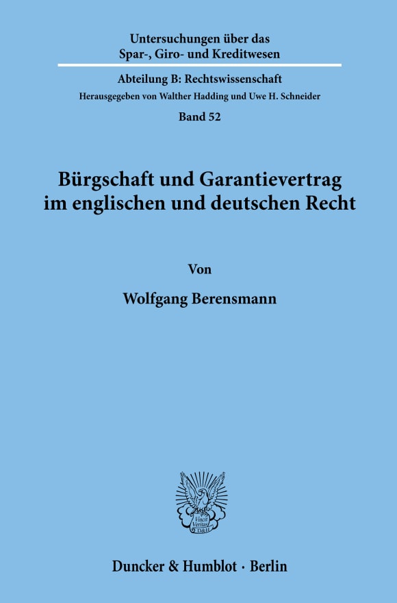 Cover Bürgschaft und Garantievertrag im englischen und deutschen Recht