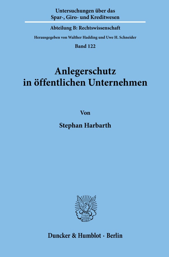 Cover Anlegerschutz in öffentlichen Unternehmen