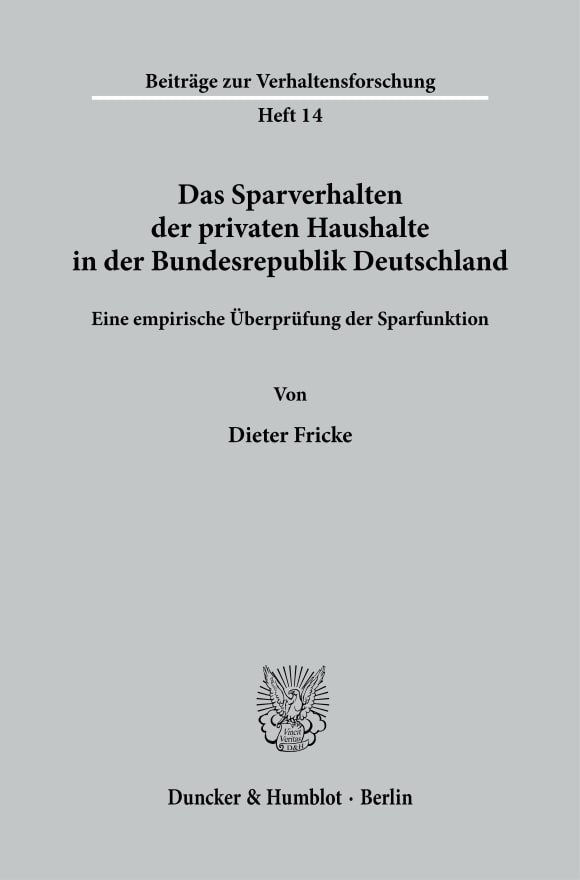 Cover Das Sparverhalten der privaten Haushalte in der Bundesrepublik Deutschland