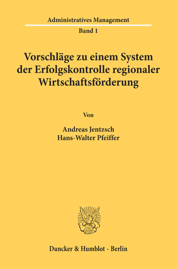 Cover Vorschläge zu einem System der Erfolgskontrolle regionaler Wirtschaftsförderung