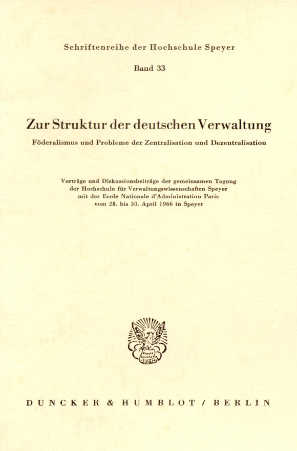 Cover Zur Struktur der deutschen Verwaltung