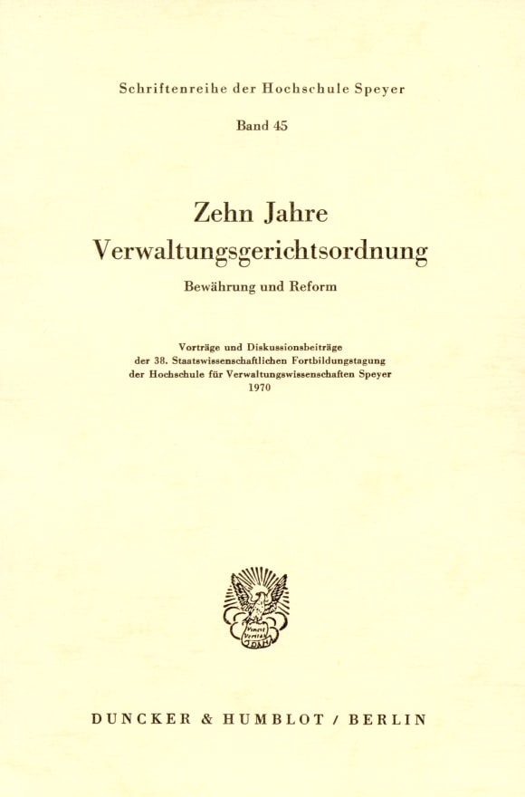 Cover Zehn Jahre Verwaltungsgerichtsordnung