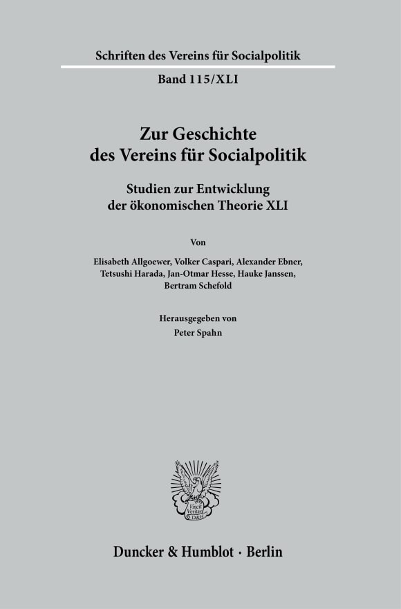 Cover Zur Geschichte des Vereins für Socialpolitik