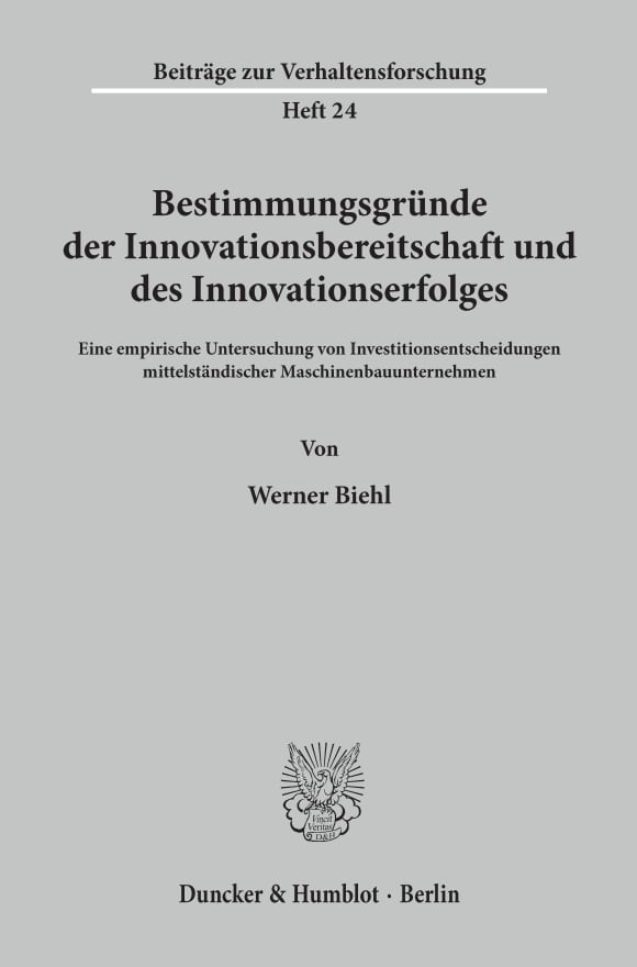 Cover Bestimmungsgründe der Innovationsbereitschaft und des Innovationserfolges