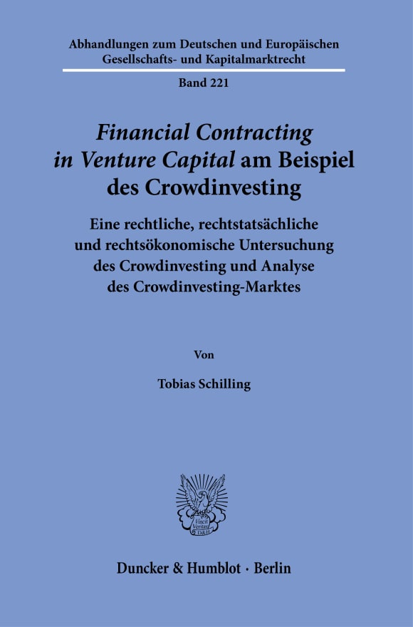 Cover ›Financial Contracting in Venture Capital‹ am Beispiel des Crowdinvesting