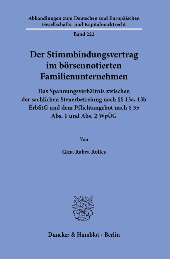 Cover Der Stimmbindungsvertrag im börsennotierten Familienunternehmen