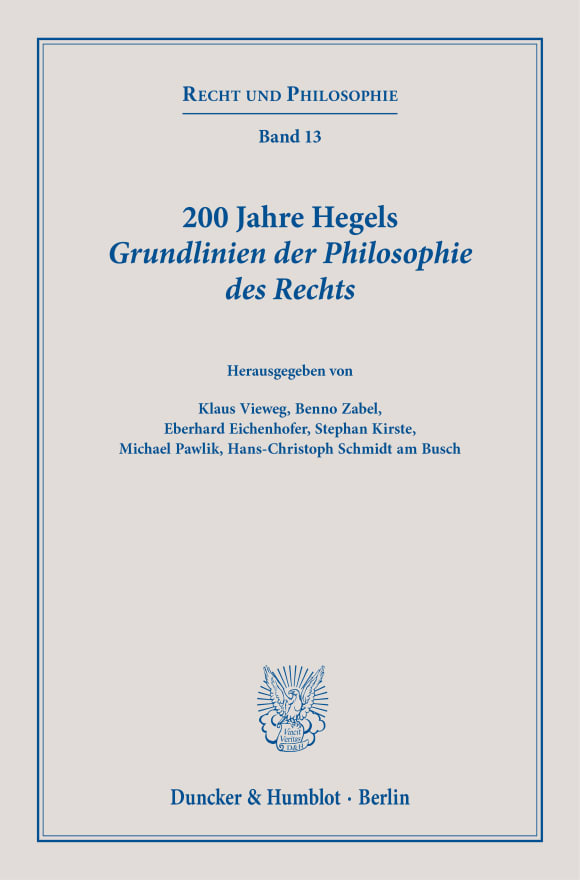 Cover 200 Jahre Hegels Grundlinien der Philosophie des Rechts